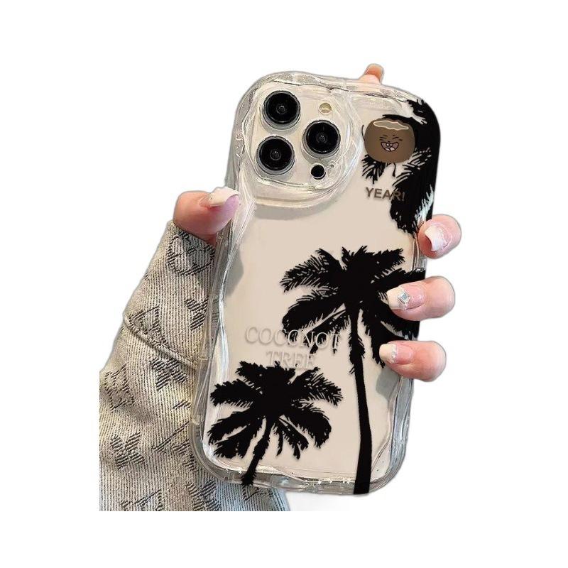 Summer Black Coconut Tree iPhone16promax for Apple 15plus Anti-drop 15 Transparent 14 Soft Creative Xs