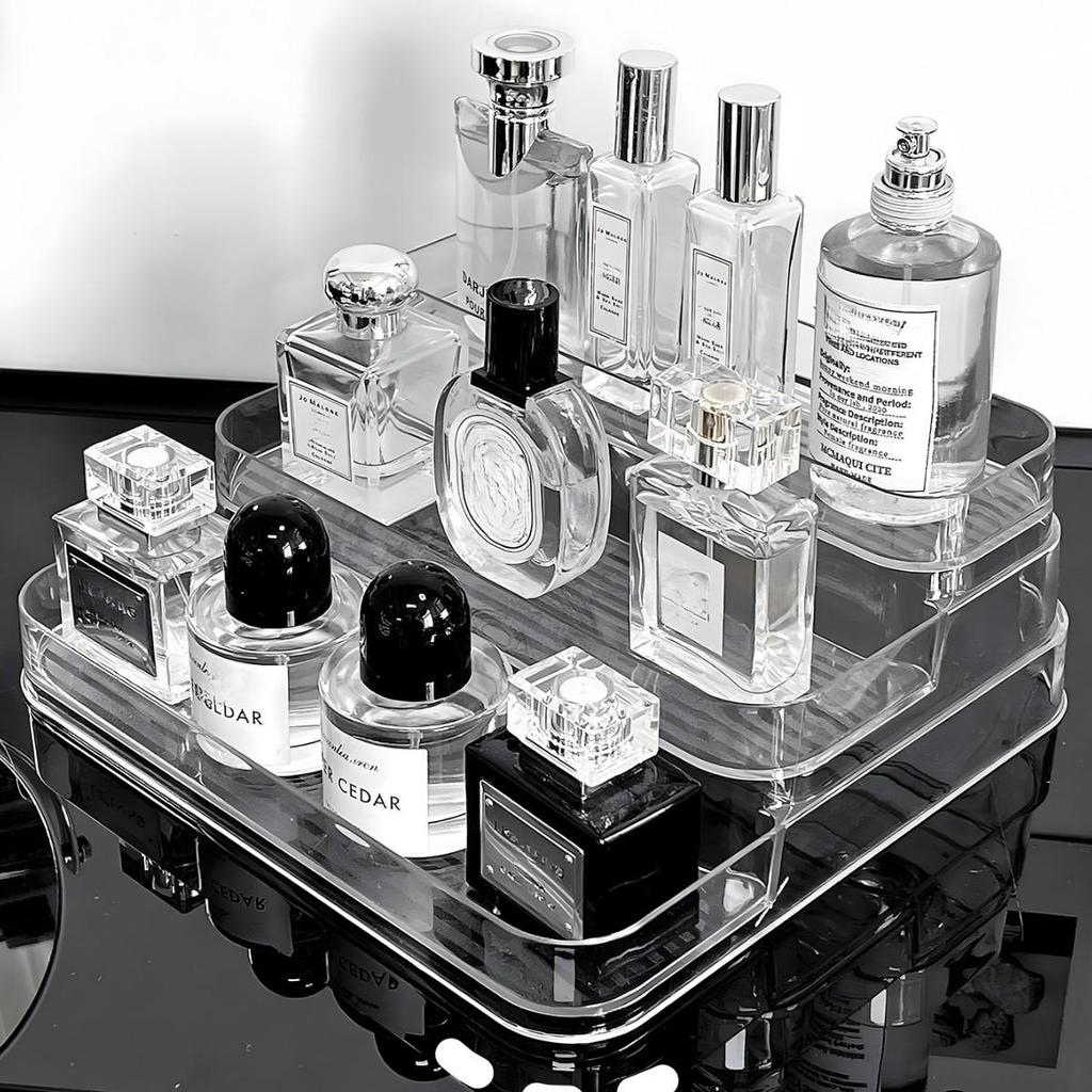 Acrylic Desktop Perfume & Cosmetics Storage Rack with Transparent Display Ladder