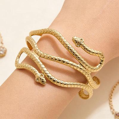 Trendy European & American Metal Snake-Shaped Open Bangle: Exaggerated Niche Design for Women