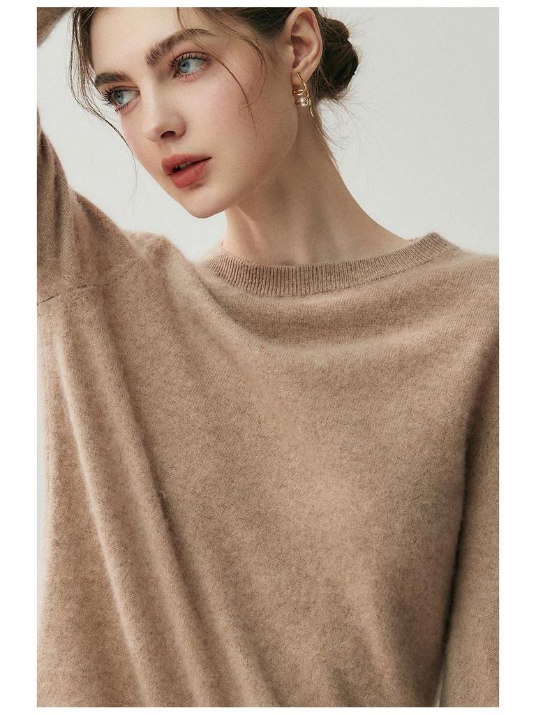 Dámský kašmírový svetr s kulatým výstřihem - Kolekce podzim/zima 2025, Jednobarevná hřejivá pletená základní vrstva