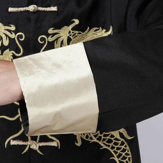 Sako v stylu Tang se dvěma draky Retro čínský styl Dlouhý rukáv Stojáček Kabát Tradiční čínské oblečení