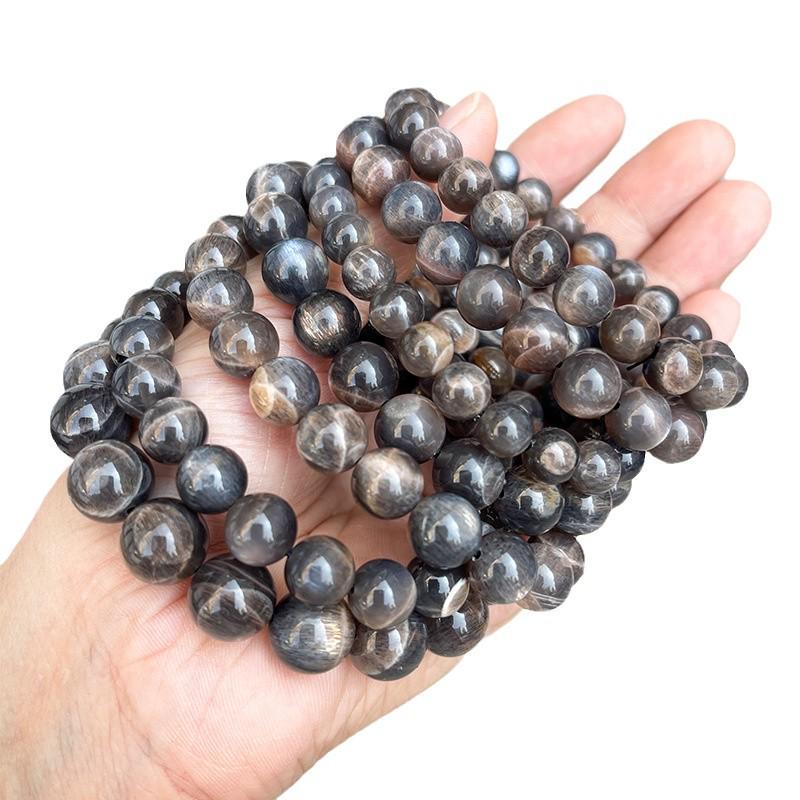 Jinde Jewelry 5A Deep Black Rutilated Sunstone & Moonstone Bead Bracelet