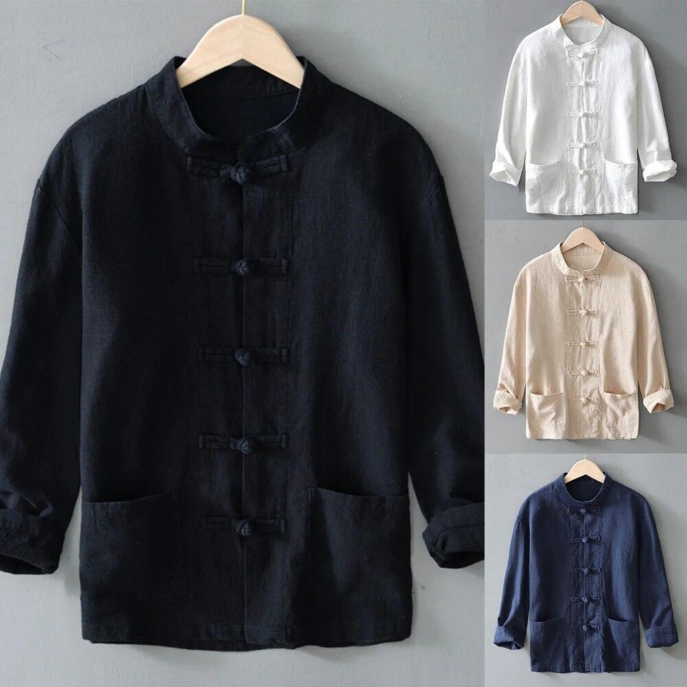 Camisas informales de estilo chino para hombre, camisa tradicional de Kung Fu y Tai Chi, abrigo, traje Tang, chaqueta de uniforme, ropa para hombre