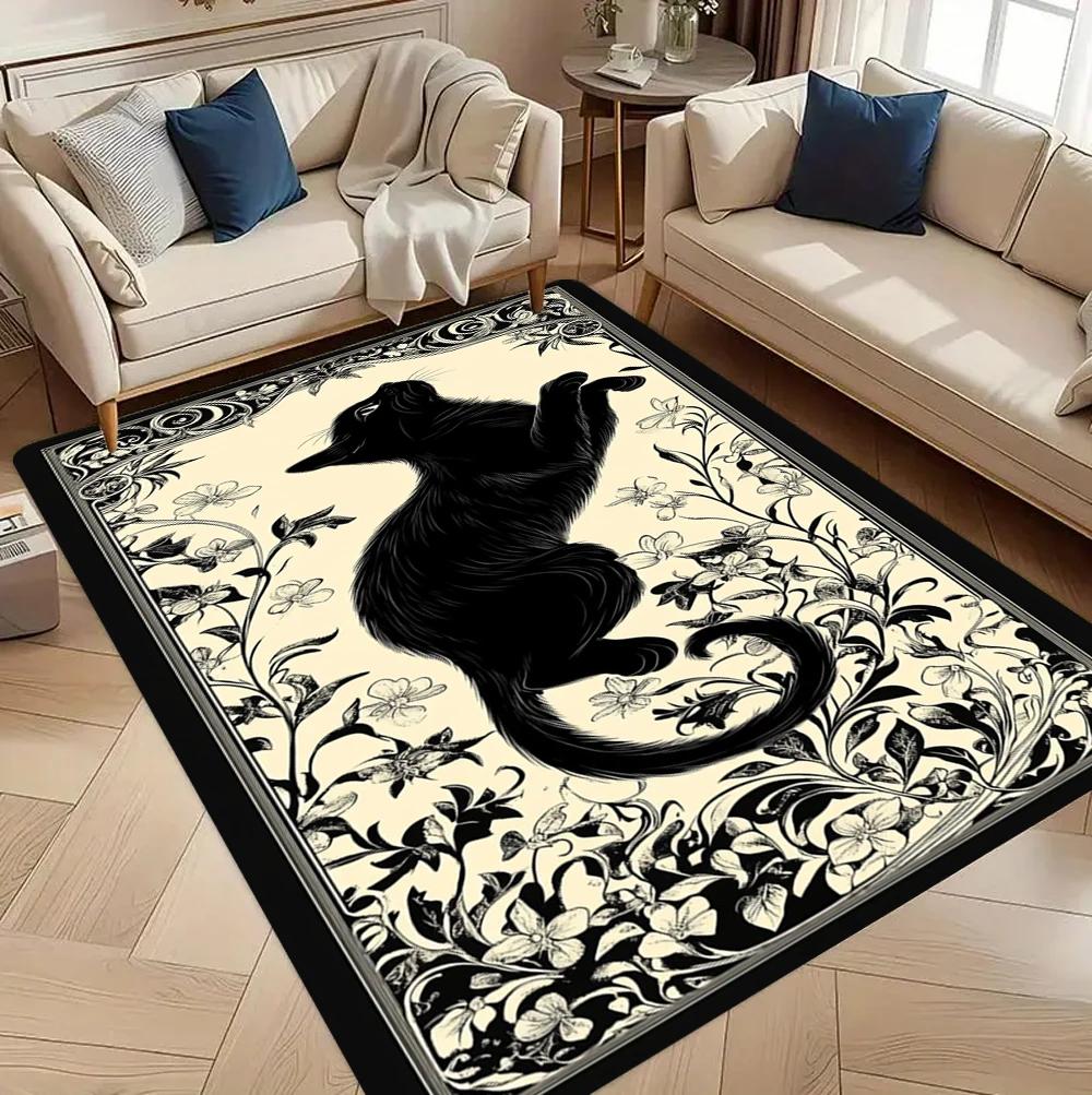 Black Cat Celestial Soft Non-slip Machine Washable Area Rug Home Decor Living Room Gaming Room Carpet
