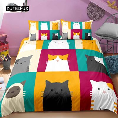 Cartoon Haustier Katzen Bettwäsche Set Bunte Nähte Tier Bettbezug Katzenliebhaber Exklusives Geschenk für Schlafzimmerdekoration Damen Herren