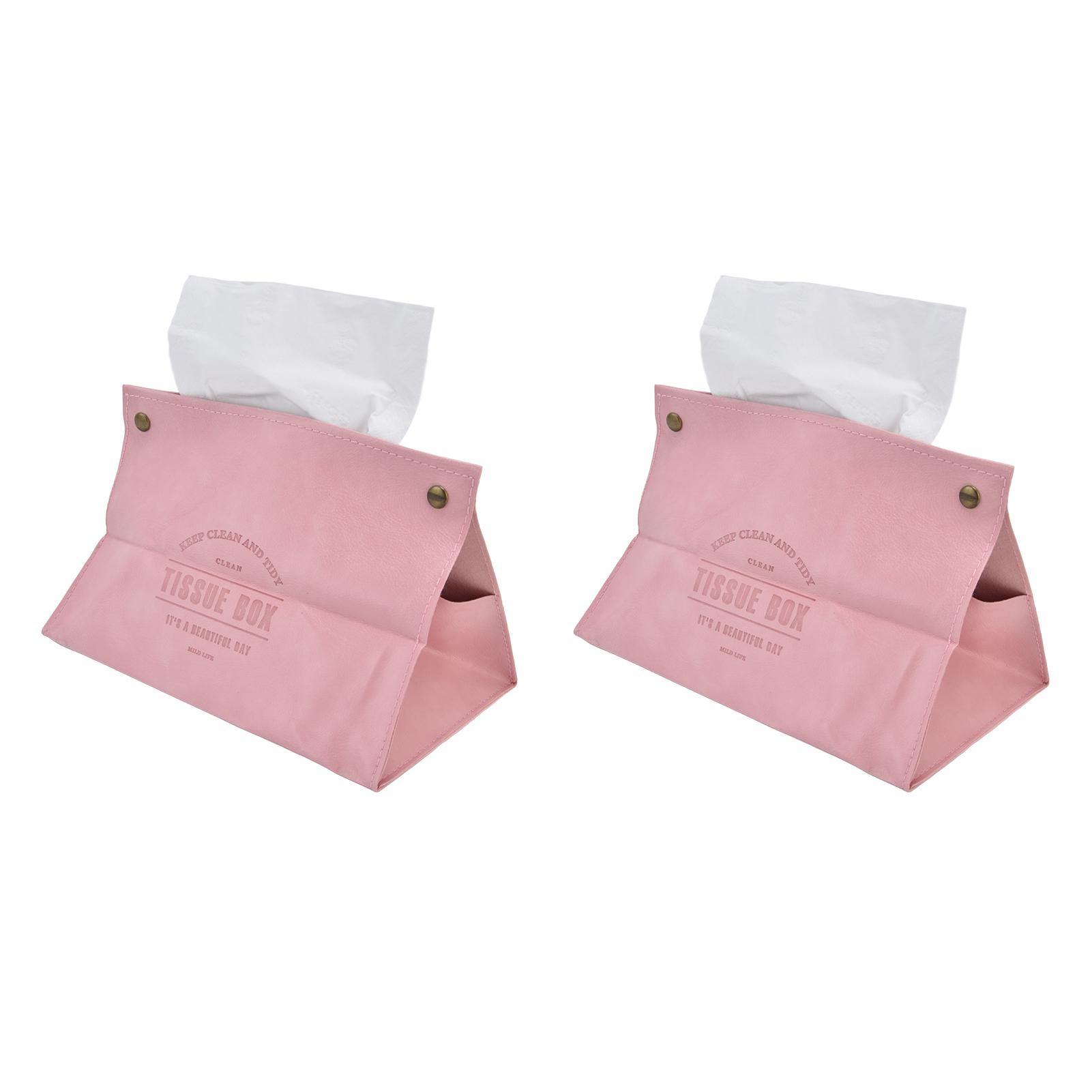 

2 Packs Tissue Box Cover Nordic Handbag Styling Medroom Artificial Leather Tissue Box Cover Holder for Living RoomPink розовый