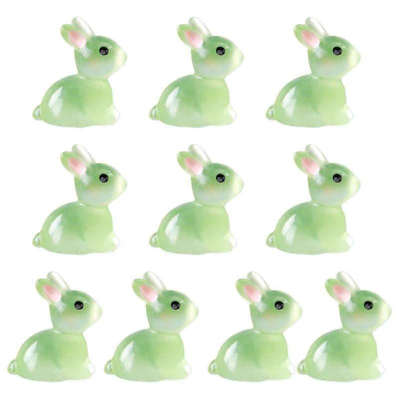 10pcs Cute Luminous Resin Easter Bunny Ornament Glowing in the Dark Miniature Rabbits Figurines Micro Landscape Decor