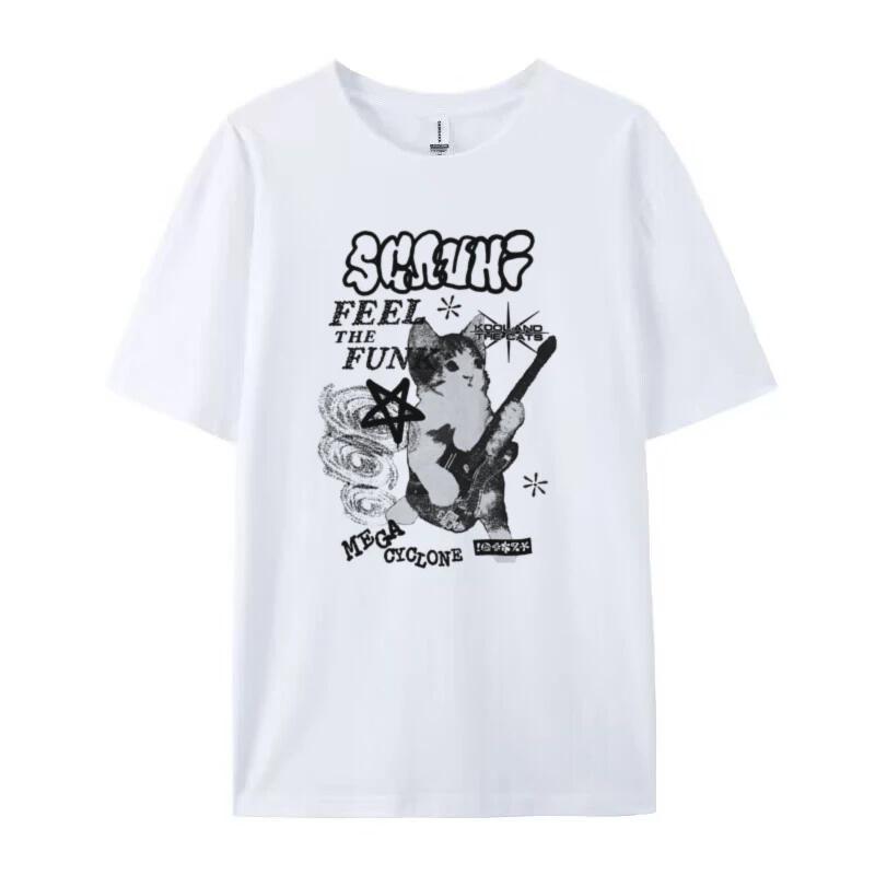Y2k Streetwear Graphic Tees Women Korean Fashion Kawaii Cat T Shirt Oversized Fashion Graphic Tops FeUnisex Hippie Grunge Clothing