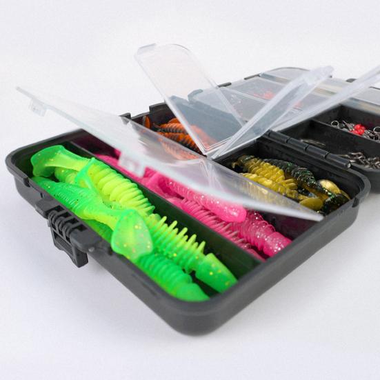 Künstliche Köder Outdoor Angelzubehör Set mit Tacklebox Realistisches Design Leuchtende Farben Scharfe Fischjig-Haken Angelwerkzeug