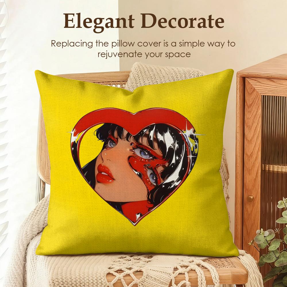Creative Loving Woman Cushion Cover Natural Linen Organic Fabric DoubleSided Printing Sofa Home Decor Gift Pillow Case