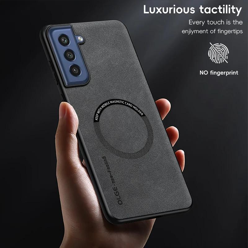 Magnetic Retro Leather Soft Case For Samsung Galaxy S21 FE S21FE Wireless Charging Phone Case Cover