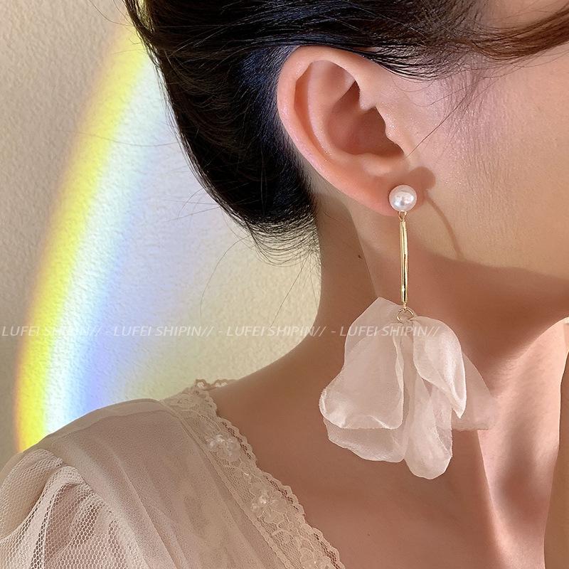 Chiffon Tassel Flower Earrings: Elegant, Fairy-Inspired Design, Long and Face-Flattering for Girls