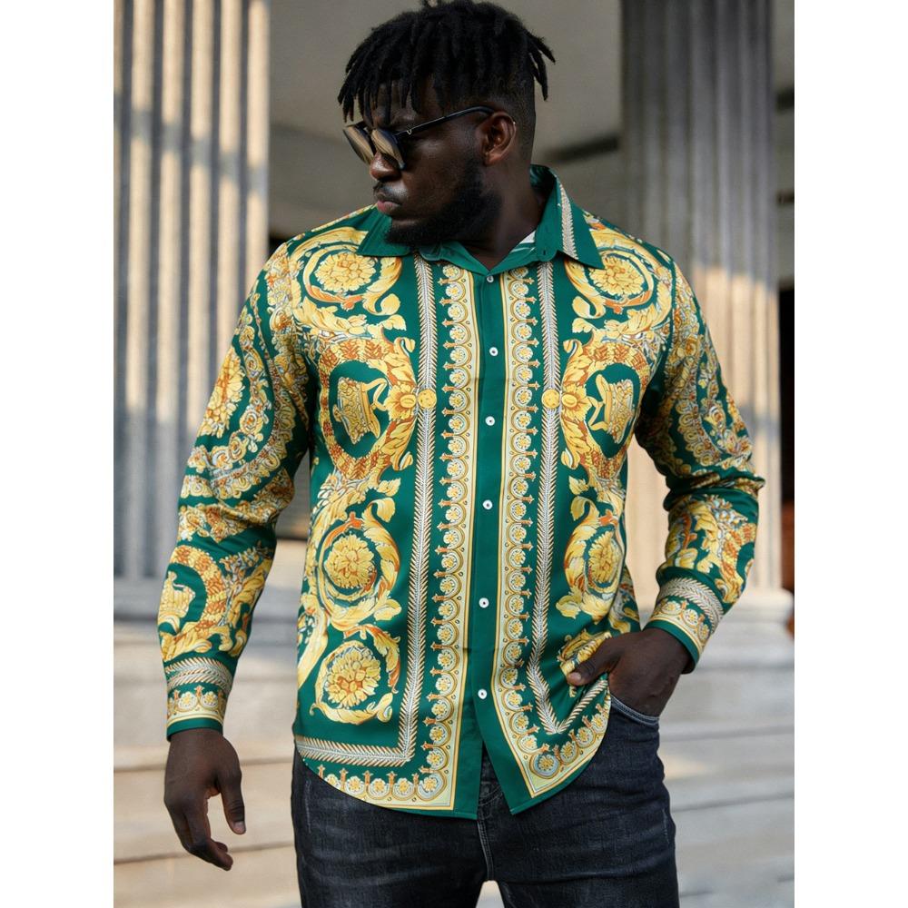 Camicia da Uomo Francese a Maniche Lunghe Fantasia Barocca Stampata ad Alta Definizione Vacanza Hawaiana Abbigliamento Sociale da Uomo Asciugatura Rapida
