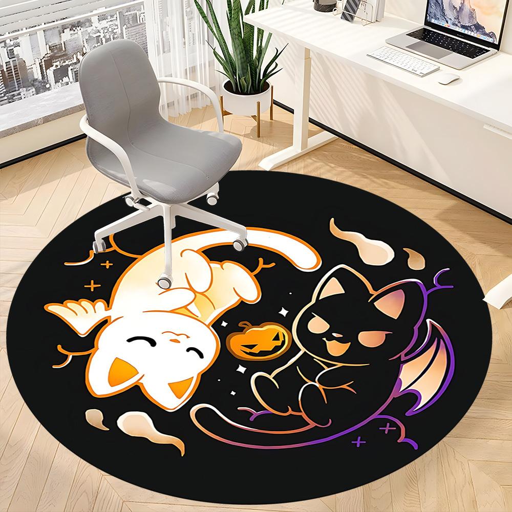 1pc Halloween Cats Office Round Area Rug, Under Office Chairs Bedroom Living Room Home Decor, Room Deco, Available in Various Sizes