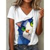 Women Summer T Shirt Vintage Cat Pattern Print Short Sleeve Tees Casual Printed Tops