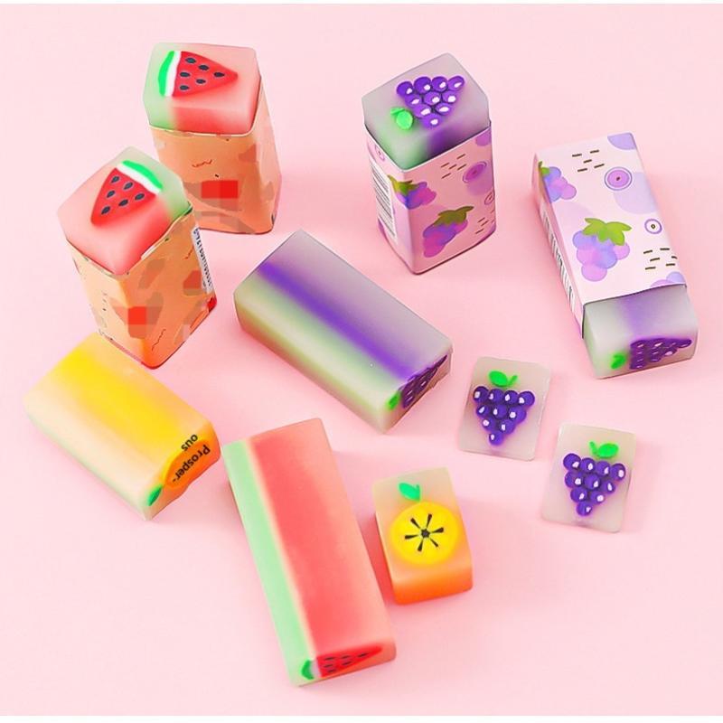 Cute Fruit Jelly Pencil Erasers Non-Toxic Soft Fun Animal Food Shaped Erasers for Kids Student School Stationery Gift