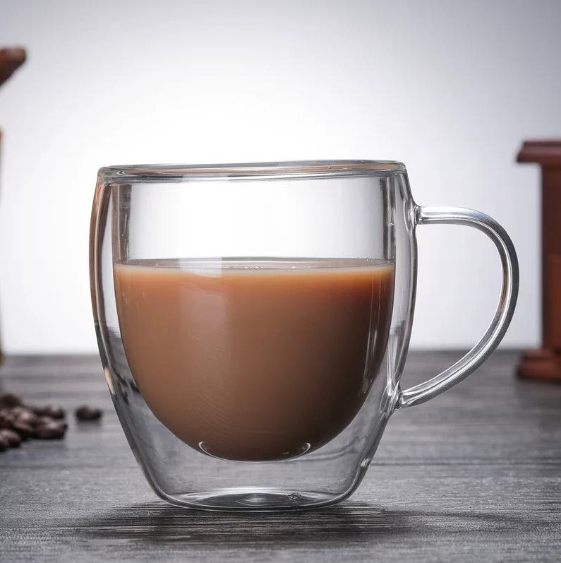 Eiförmige doppelwandige Glas-Kaffeetasse mit Henkel - Hitzebeständig & Ideal für den Heimgebrauch
