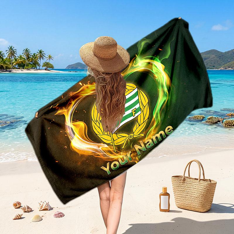 Hammarby Custom Beach Towel, Personalized Name Text Print, Football Logo Soft Quick‑Dry Towel Holiday Gift