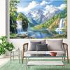 1 2D Flat Natural Landscape Polyester Background Fabric - Waterfall Mountain Views and Snow-capped Peaks, Perfect for Parties