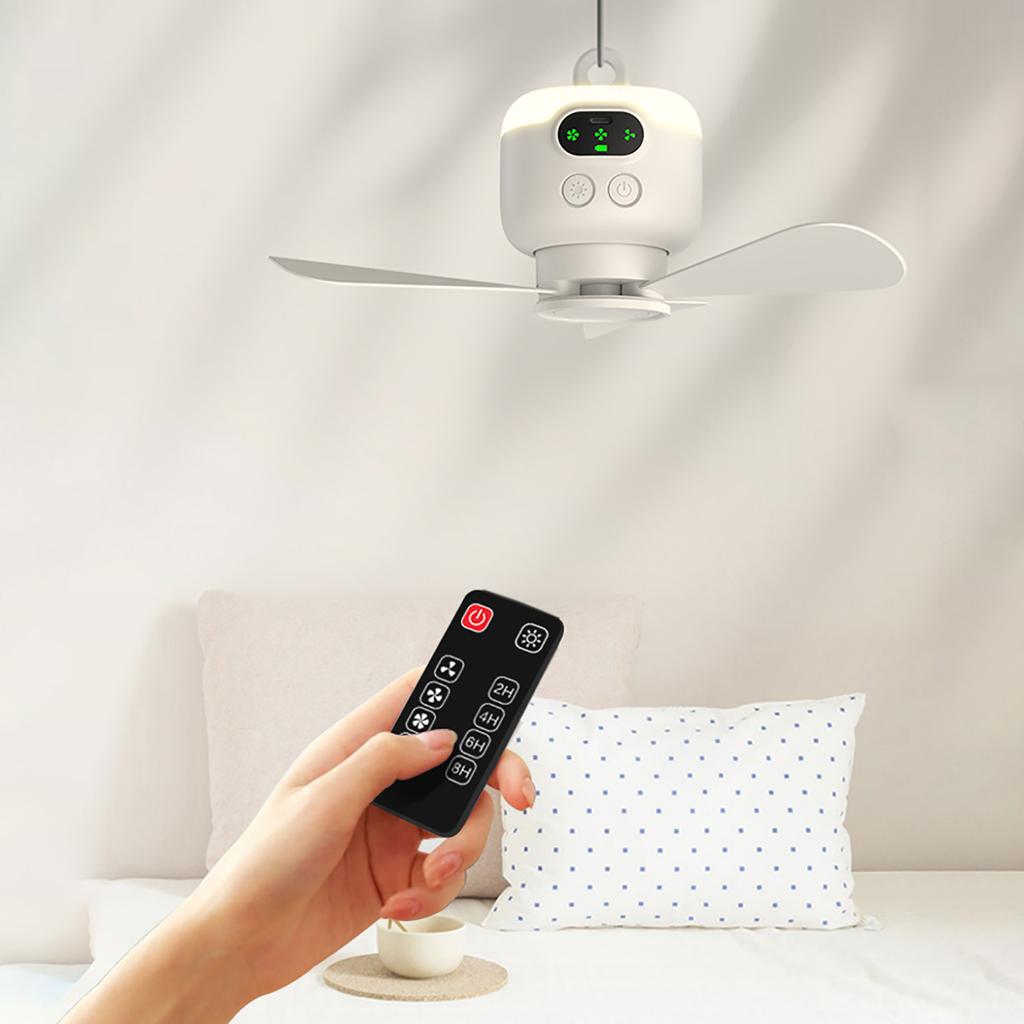 USB Rechargeable Tent Fan USB Ceiling Fan Remote USB Power Ceiling Canopys Fan 4Speed Hangings Fan 8000mAh Battery