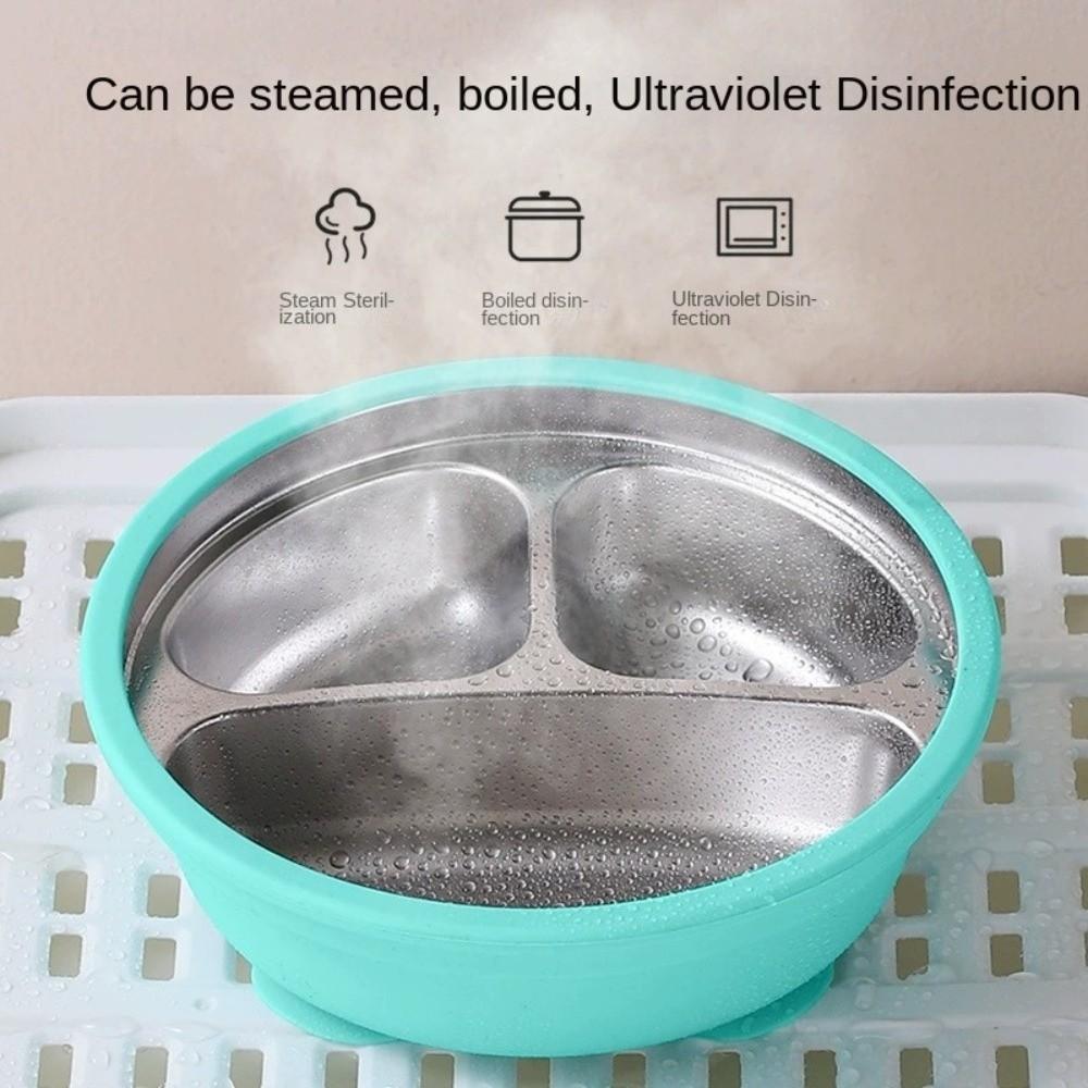 Silicone Suction Cup 3 Grids Children Dishes Thermal Insulation Kids Feeding Bowls  For Toddlers