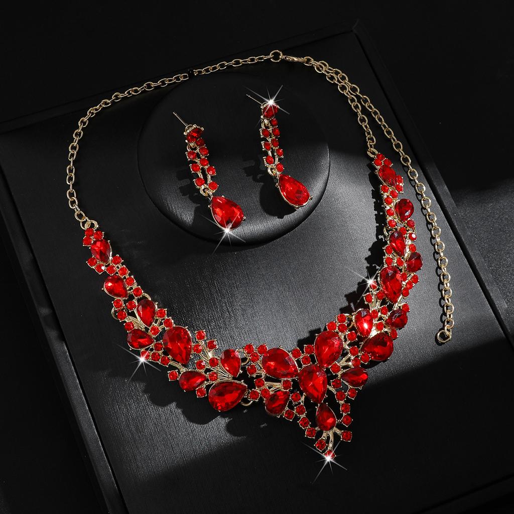Set of Bridal Crystal Accessories - Necklace, Earrings. Two-piece Wedding Dress. Women's Style.