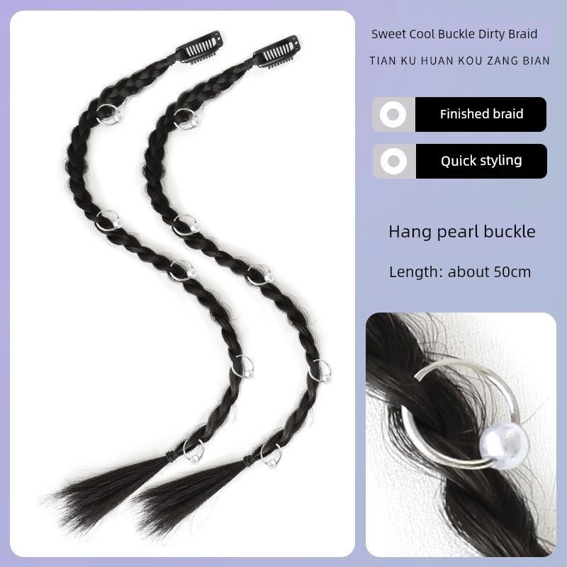 

Children s Internet Celebrity Cable Stitch Long Braid Ponytail Sexy Braided Hair Small Dreadlocks Twist Braid Long Hair Fake Braid Hair Accessories y2k wind Sexy pigtail-[Pearl] a pair