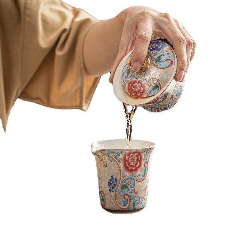 Chinese Cloisonné Silver & Ceramic Tea Set
