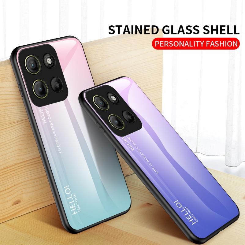 Gradient Tempered Glass Protect Case For Moto G15 G05 G85 G35 E15 G24 Edge 60 Fusion 60s 50 Neo 50 Pro 40 30 Ultra Glossy Cover