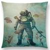 Sofa Throw Pillow Cover Home Decor Cute Little Ghost Sailing Whale Ocean Diver Print Cushion