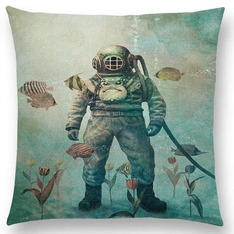 Sofa Throw Pillow Cover Home Decor Cute Little Ghost Sailing Whale Ocean Diver Print Cushion