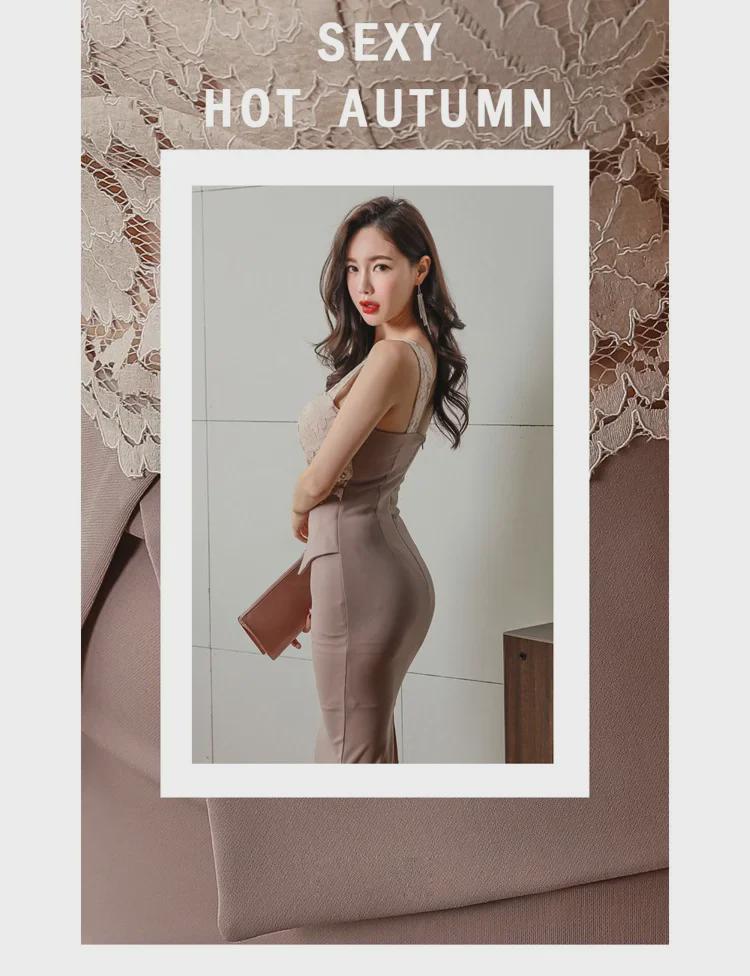 2019 Sommer Koreanisches Spitzen-Hosenträgerkleid – Slim Fit OL-Stil