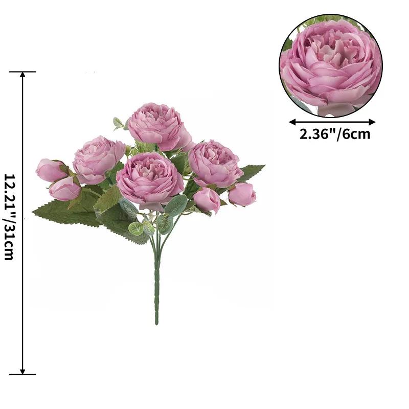 30cm Rose White Peony Artificial Flowers Bouquet 5 Big Head and 4 Bud Cheap Fake Flowers for Home Wedding Decoration Indoor
