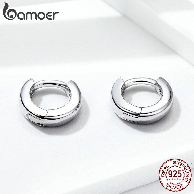 BAMOER New 925 Sterling Silver Polishing Tiny Circle Hoop Earrings for Women and Men Korean Style Fine Jewelry SCE552