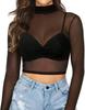 Dámský průsvitný síťovaný crop top s dlouhým rukávem