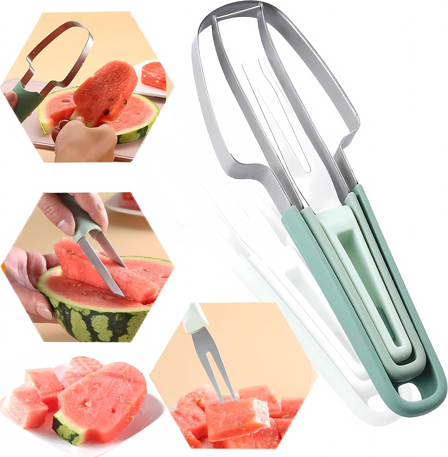 

3-in-1 Watermelon Cutter Slicer Tool,Stainless Steel Watermelon Cutter Watermelon Popsicle Cutter Mold Watermelon Fork Fruit Cutter Tool for Kitchen