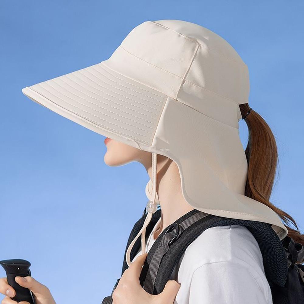 Wide Brim Shawl Sun Hat Women Anti-UV Hiking Fisherman Cap Spring Summer Solid Beach Hat Foldable Outdoor Travel Sun Hat Korean