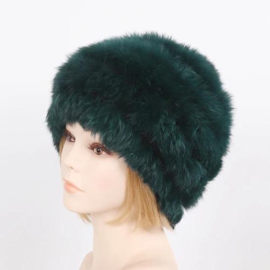 Hot Sale Women Knitted Real Rabbit Fur Hats Ladies Winter Warm Fluffy Genuine Rabbit Fur Caps Outdoor Good Elastic Fur Cap