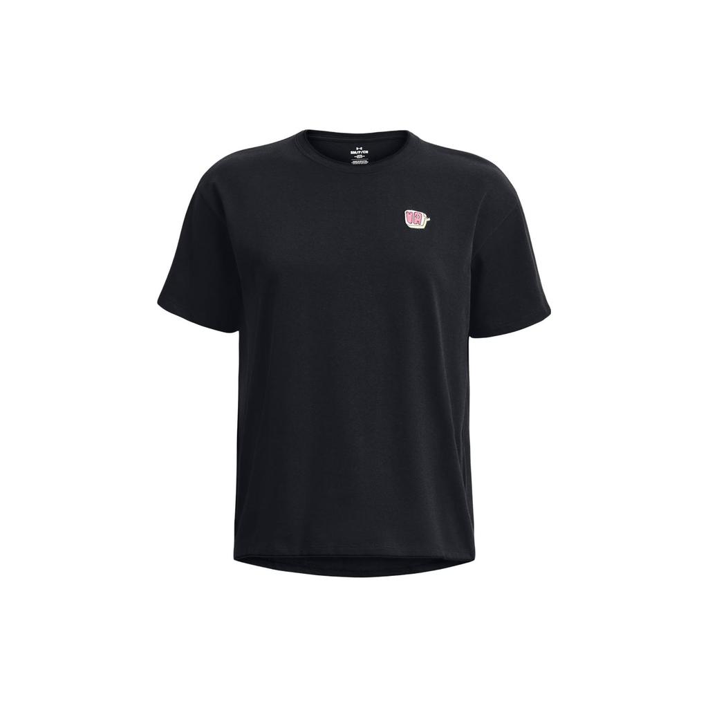 Under Armour UA Text Letter Print Short Sleeve T-Shirt Women T-Shirt Black 1376743-001