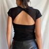 2024 Summer Women's Sexy V-Neck Backless Solid Slim Fit Short-Sleeve T-Shirt