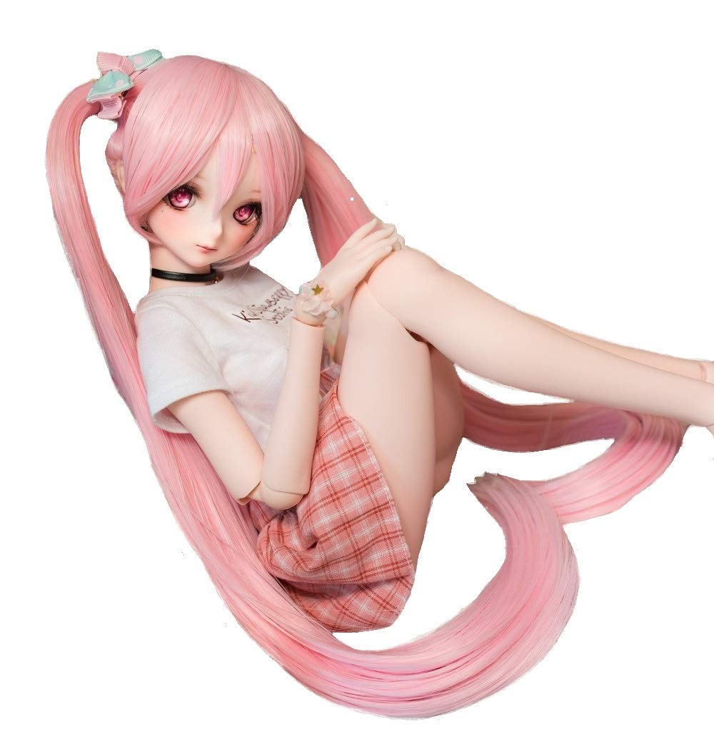 

YR EARTH Термостойкий кукольный парик, 8-9 дюймов, Длинные волосы с двумя хвостиками, Масштаб 1/3, BJD, SD, DD, MDD, S200 (Сакура Пинк)