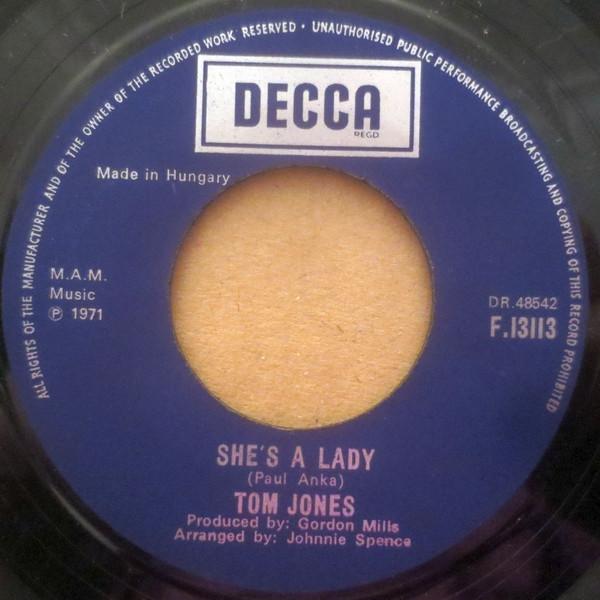 

7-дюймовая пластинка TOM JONES Shes A Lady My Way F13113 Decca 1971 Венгрия SoulFunk Б/у