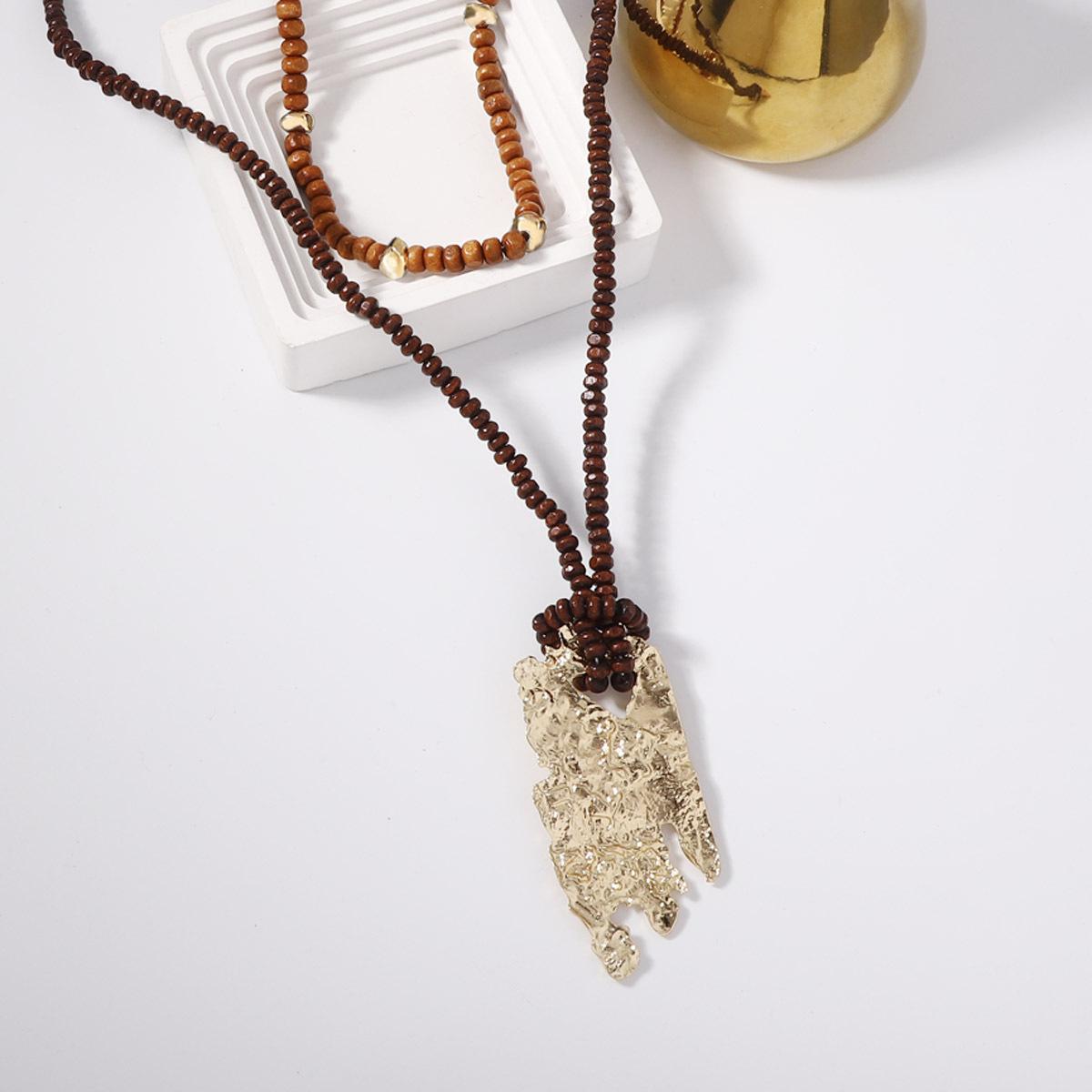 Европейский и американский ретро-отпускной стиль, многослойное ожерелье из деревянных бусин, неправильный богемный стиль