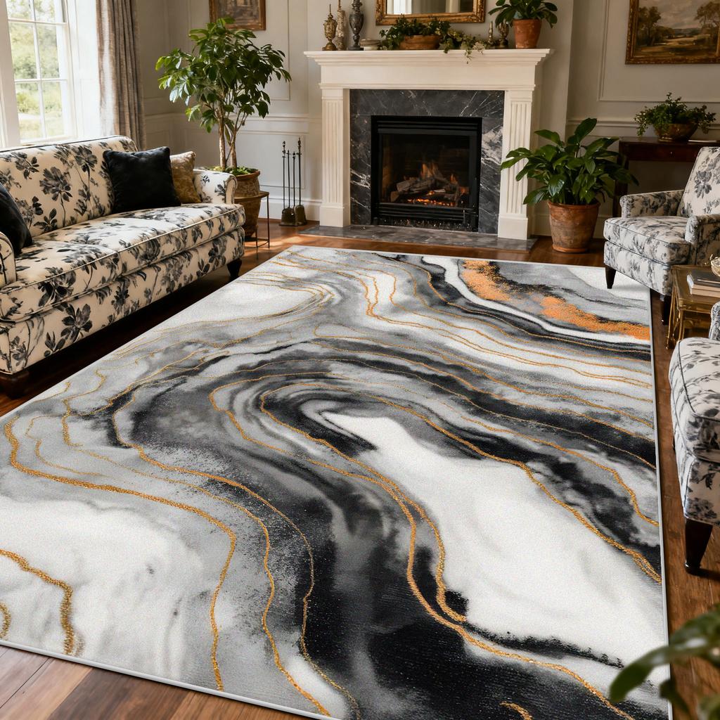 Light Luxury Marble Style Carpet Large Area Living Room Lounge Decoration Rug 200×300cm European Style Bedroom Soft Floor Mat
