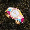 Women's Retro Style Random Oil Dripping Color Rainbow Quartz Bracelet Watch Elegant Ladies Women's Watch Clock
