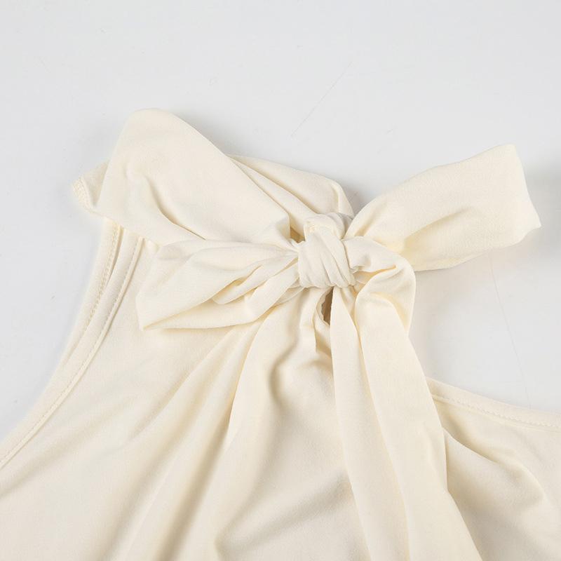 Solid Bow Knot Halter Women Sleeveless Skinny Tank High Street Style Fashion Simple Design