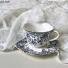 Vintage blå og hvit keramisk kaffekopp og skål Vannkopp Frokostkopp Ettermiddagste Blomstertekopper Melkekrus Kaffekrus