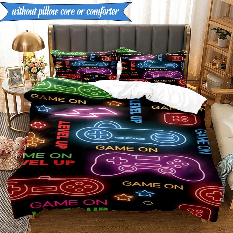 3PCS Neon Game Over Art Bedding Set,Including 1pc Duvet Cover And 2pcs Pillowcases Perfect for Bedroom, Dormitory, Fan Christmas Gift