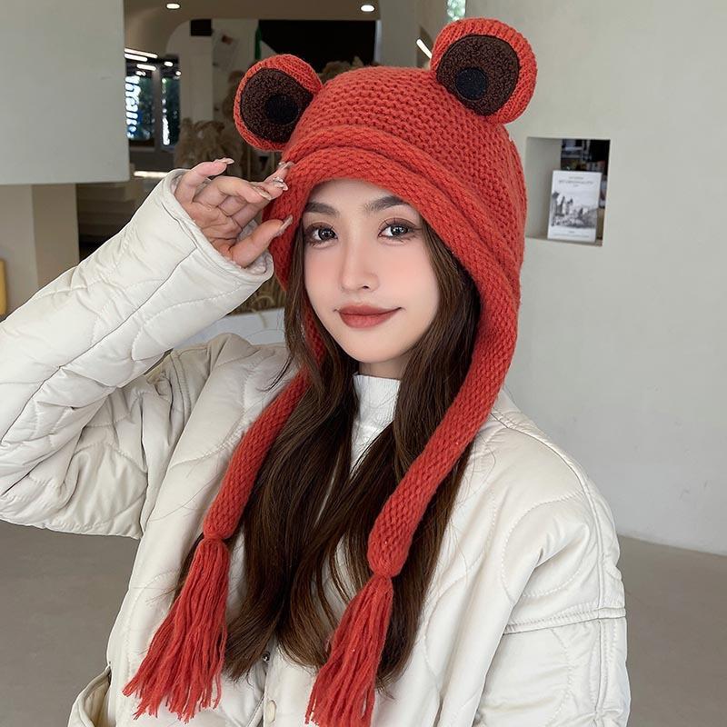 Cute frog knitted wool hat winter ear hat winter girl warm Lei Feng hat versatile student headgear