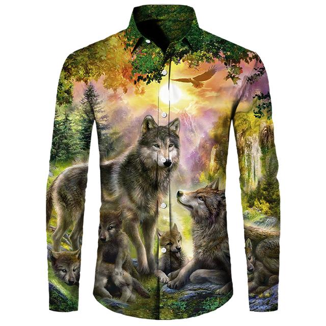 Мужские рубашки с 3D принтом Cool Wolf — фото 10